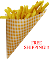 SALE 6¢! Hors d'oeuvre Mini K-13 Yellow and White Checkered Paper Cones holds 4.5 oz.